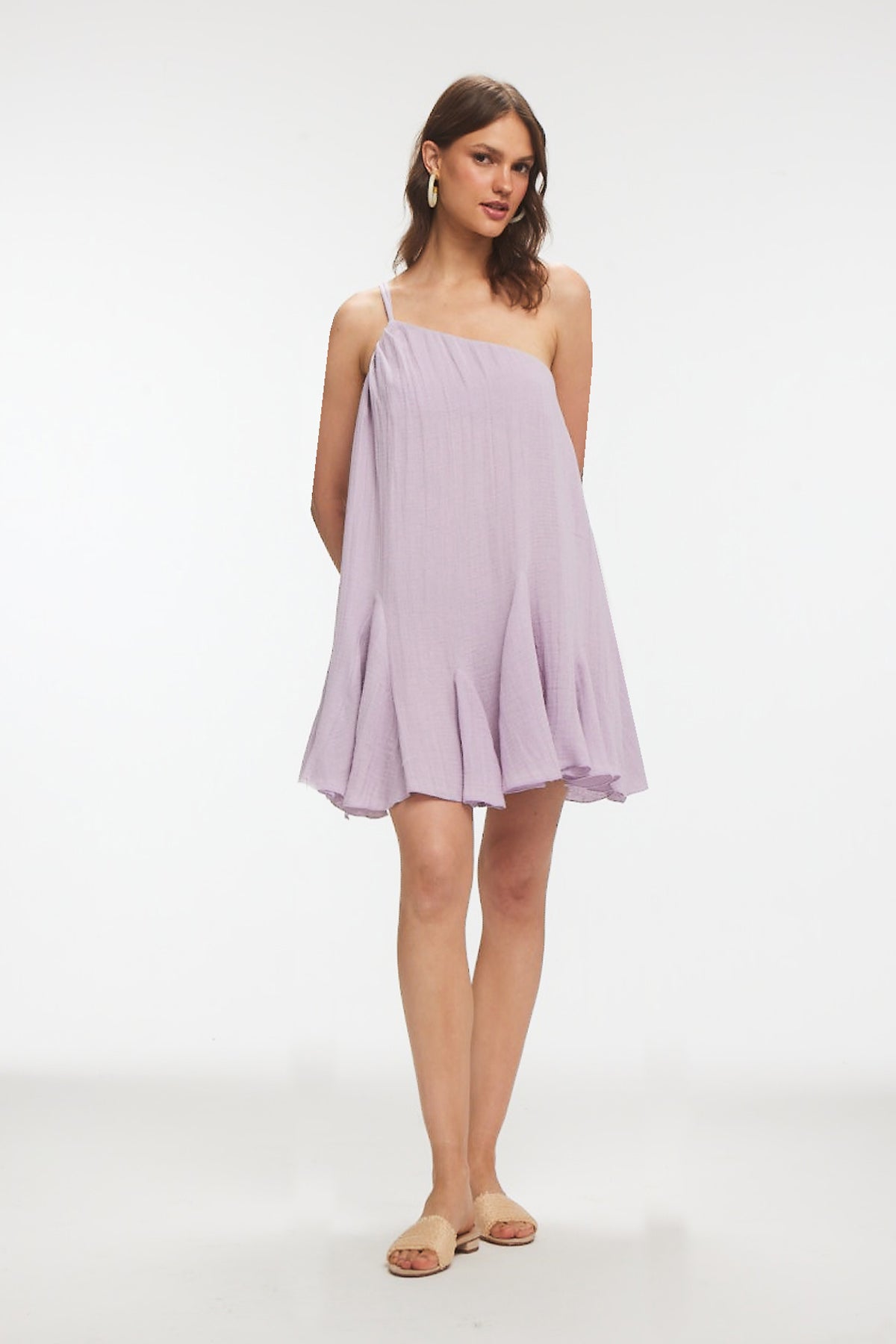 MONA Müslin Mini Volanlı Lila Elbise