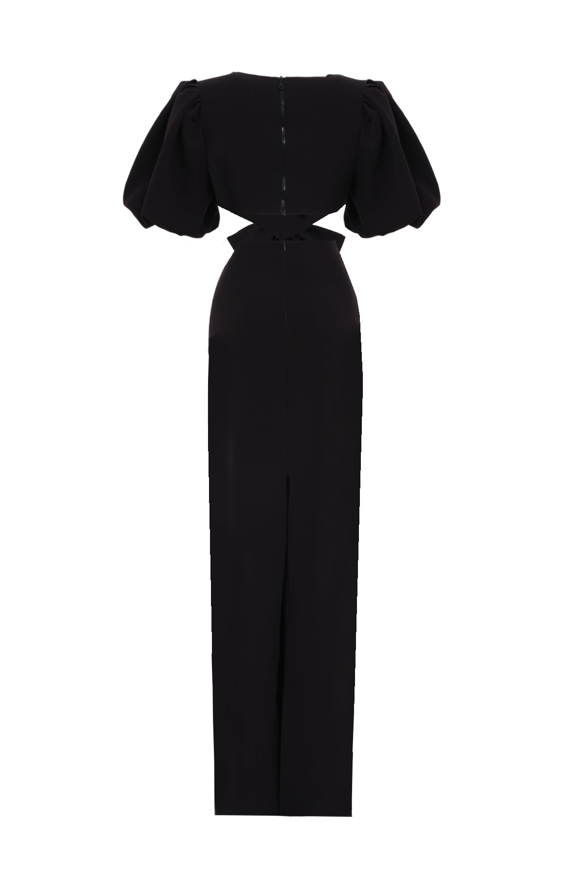 ROSETTA Kesik Detaylı Fiyonklu Maxi Siyah Elbise
