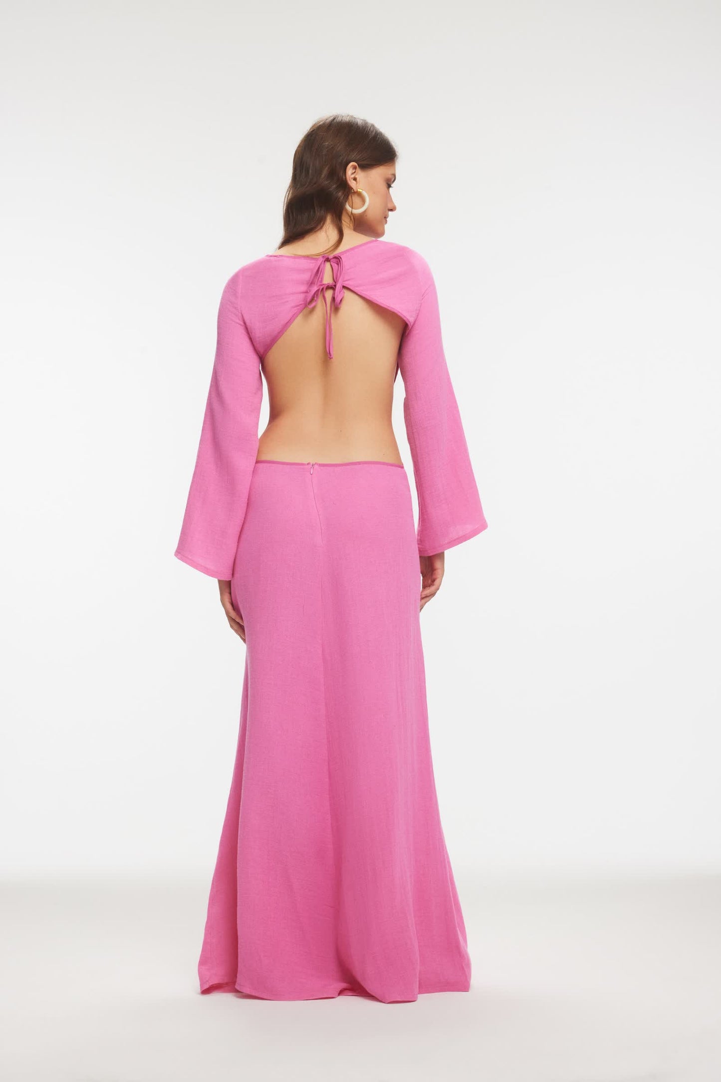 KAYE Sırt Dekolteli Pembe Müslin Maxi Elbise