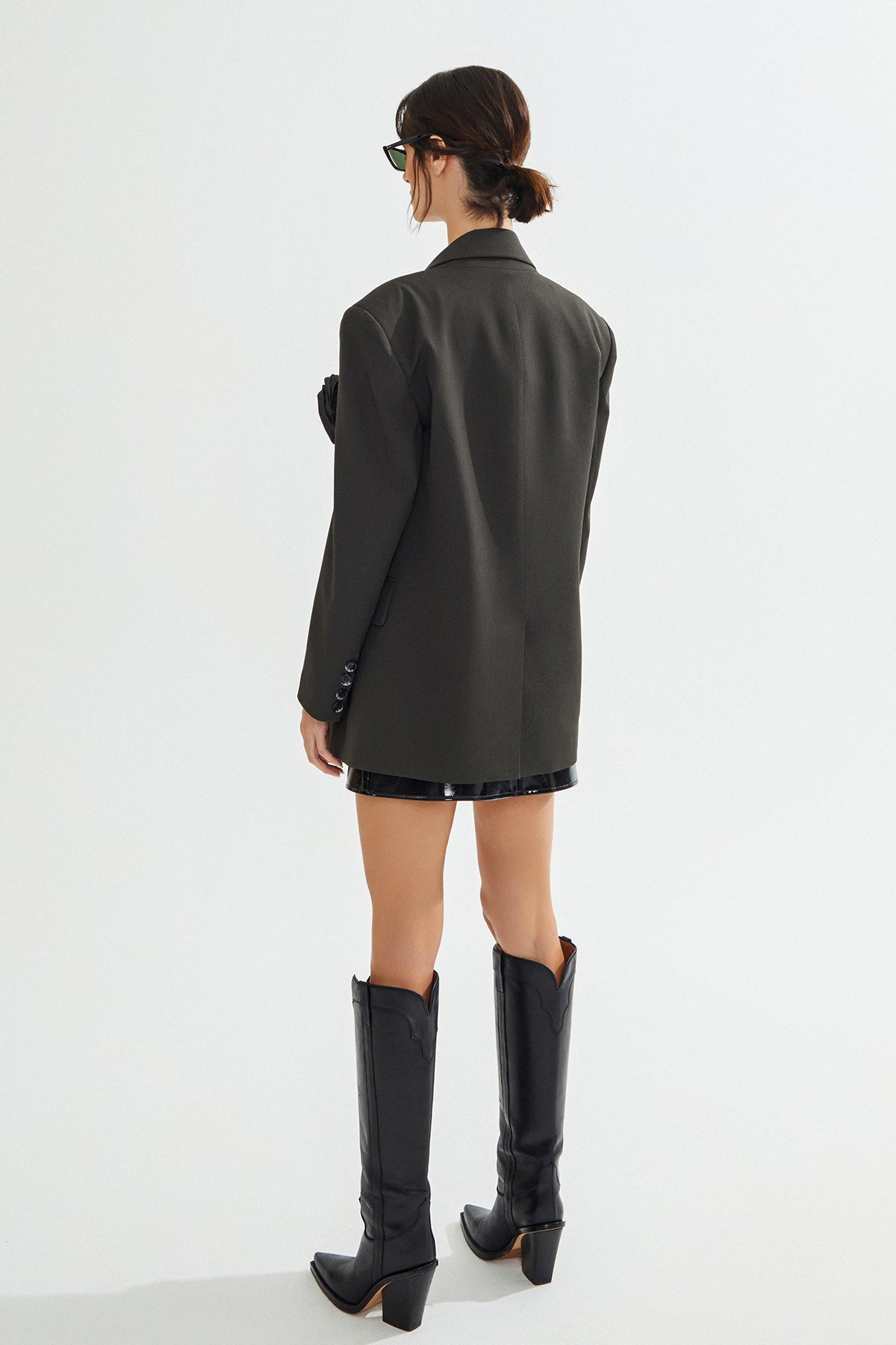 VIAN Gül Detaylı Gri Blazer Ceket