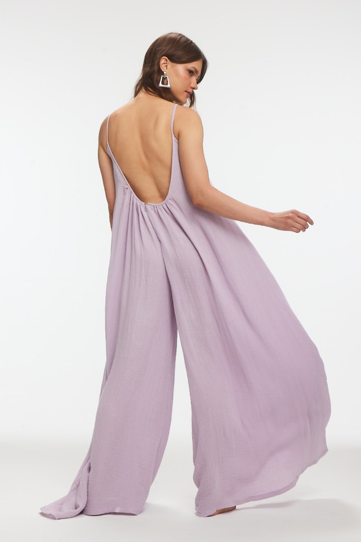 JOANA Müslin Volanlı Maxi Lila Tulum