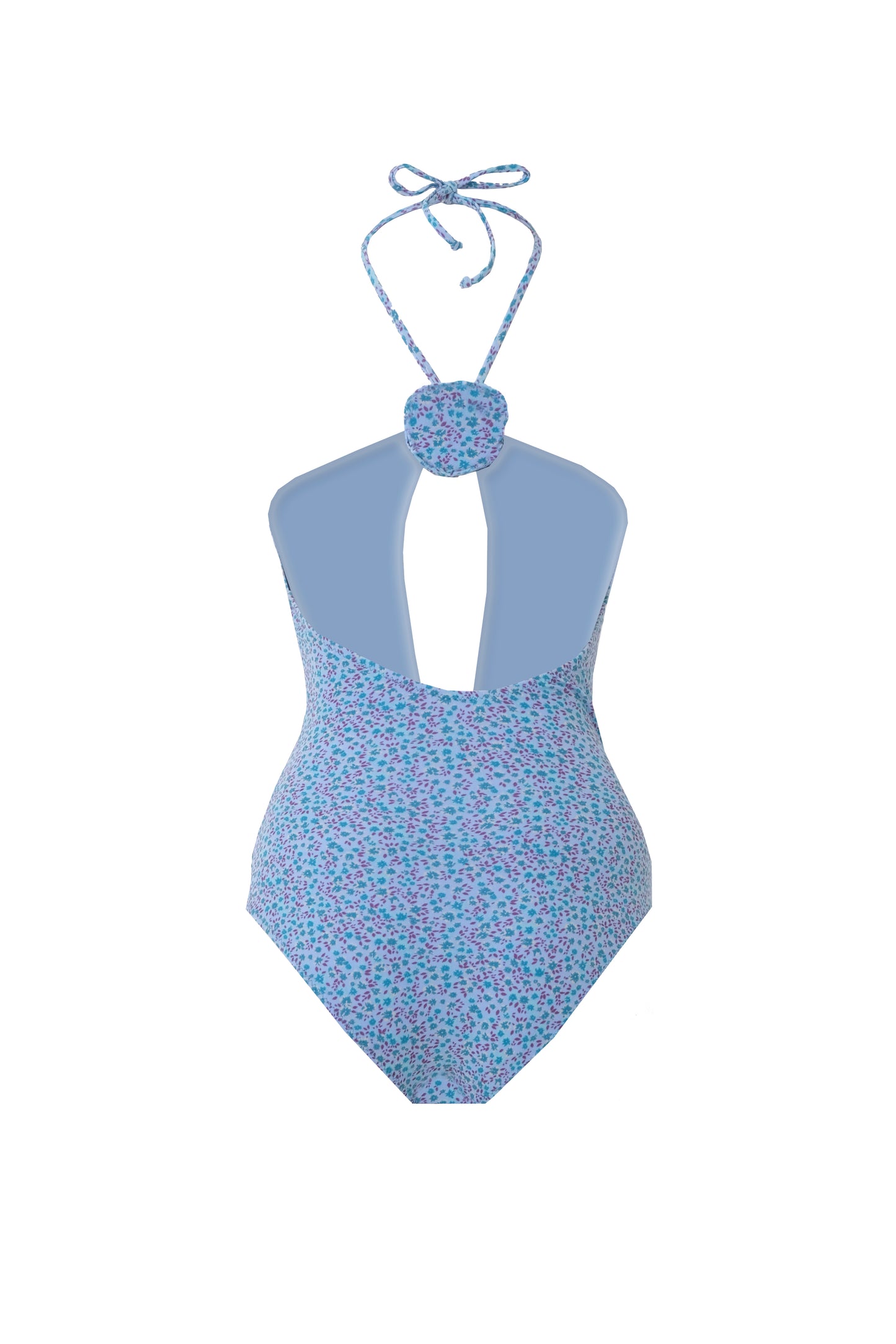 KLOIE Çiçek Desenli Gül Detaylı Mavi Mayo