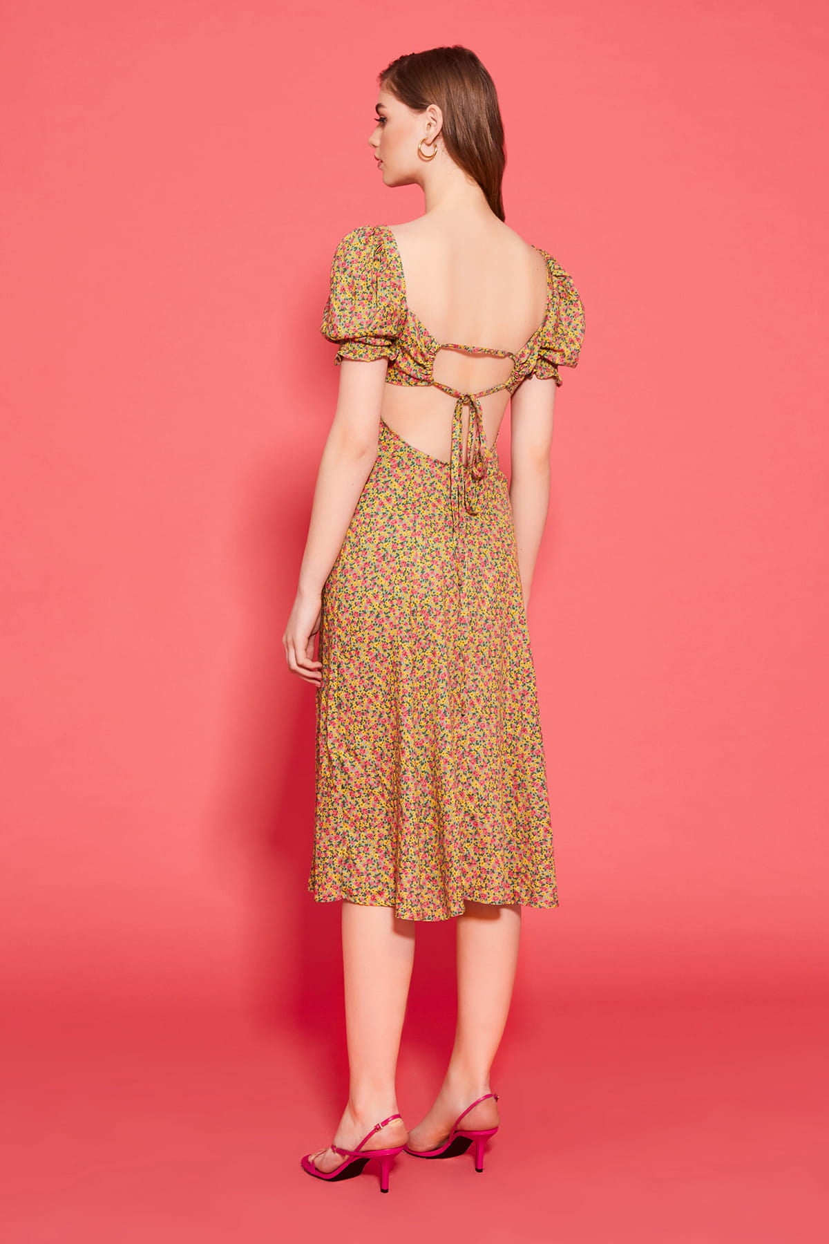 LANIA Çiçek Desenli Midi Elbise