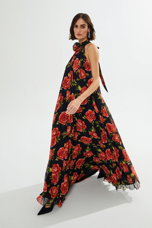 JOVIE Çiçek Desenli Pliseli Maxi Elbise