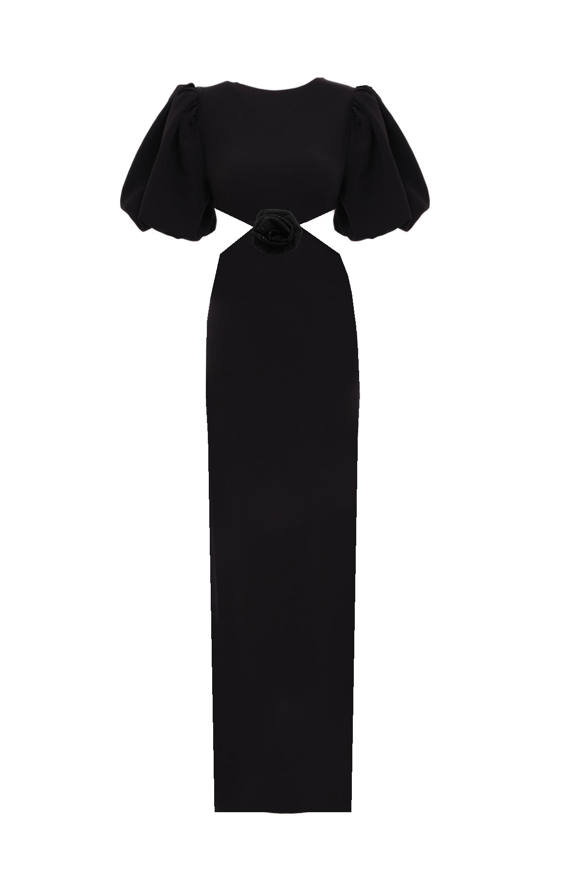 ROSETTA Taş Baskılı Gül Detaylı Maxi Siyah Elbise