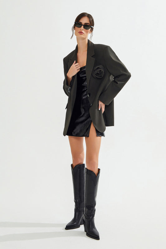 VIAN Gül Detaylı Gri Blazer Ceket