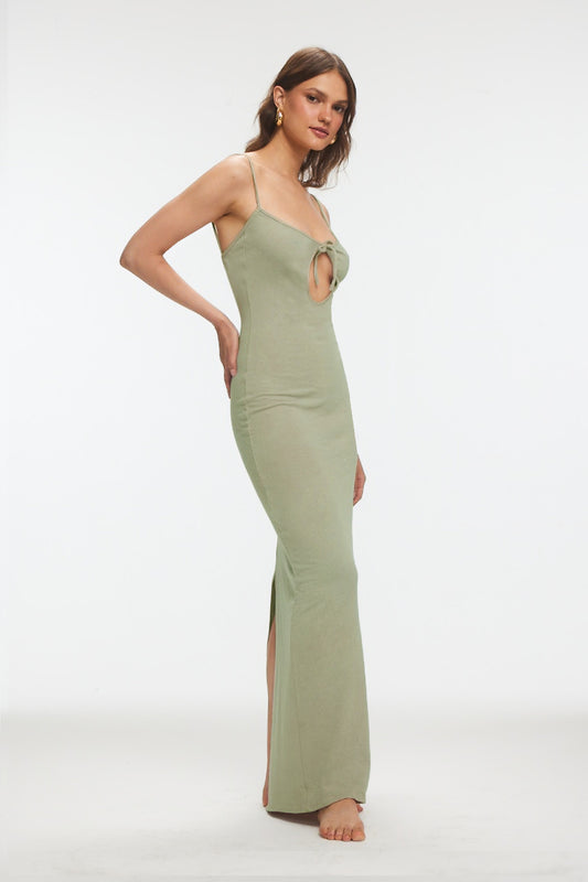 ADELINE Göğüs Dekolteli Yeşil Midi Elbise