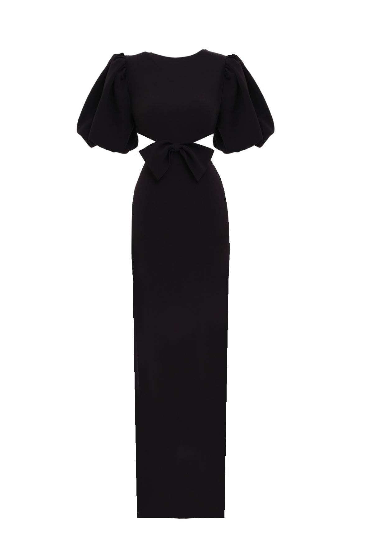 ROSETTA Kesik Detaylı Fiyonklu Maxi Siyah Elbise