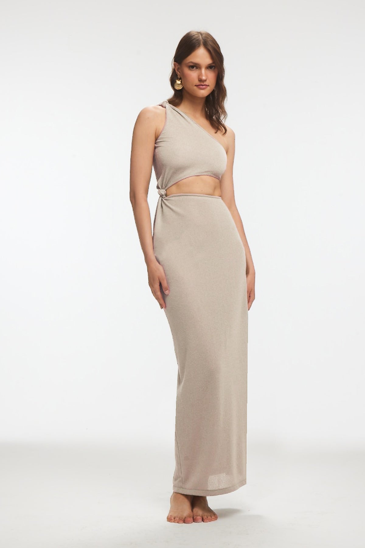 LEWA Düğüm Detaylı Örme Midi Taş Elbise