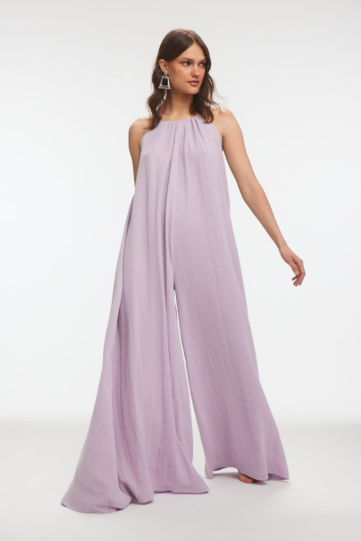 JOANA Müslin Volanlı Maxi Lila Tulum