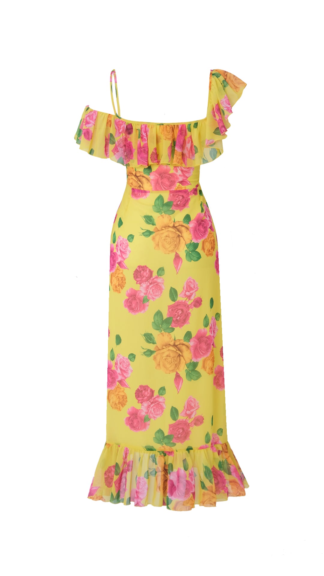 CARMINE Çiçek Desenli Sarı Şifon Midi Elbise