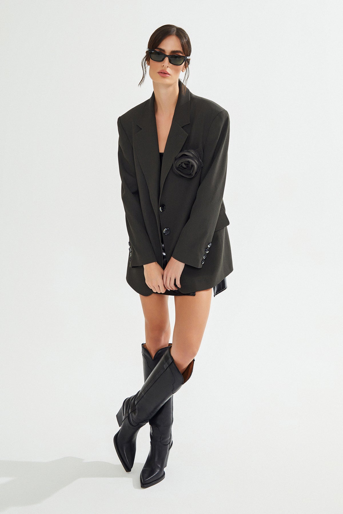 VIAN Gül Detaylı Gri Blazer Ceket