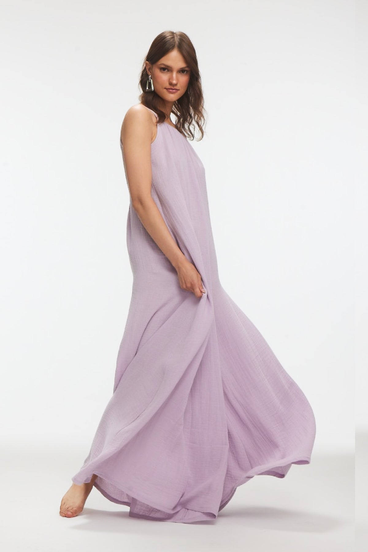 JOANA Müslin Volanlı Maxi Lila Tulum
