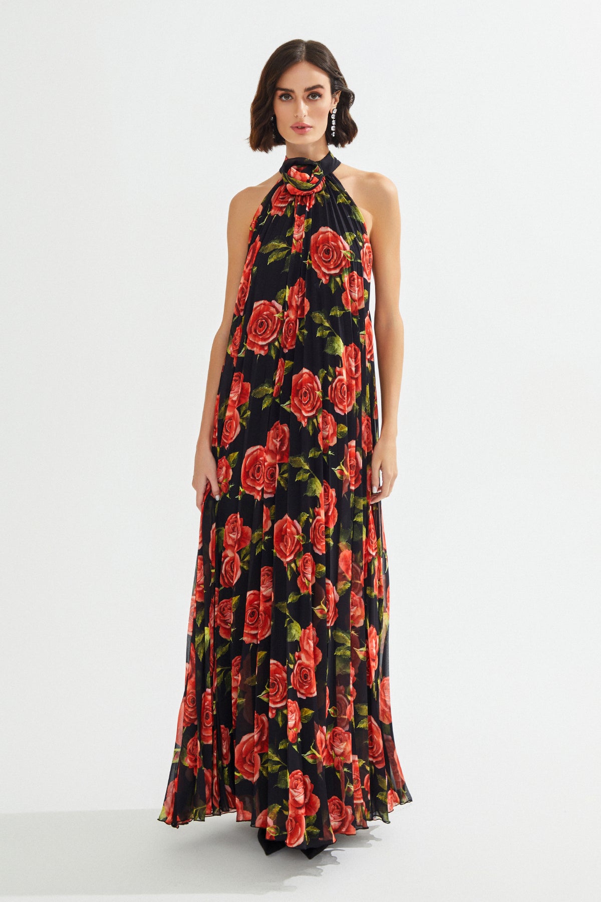 JOVIE Çiçek Desenli Pliseli Maxi Elbise