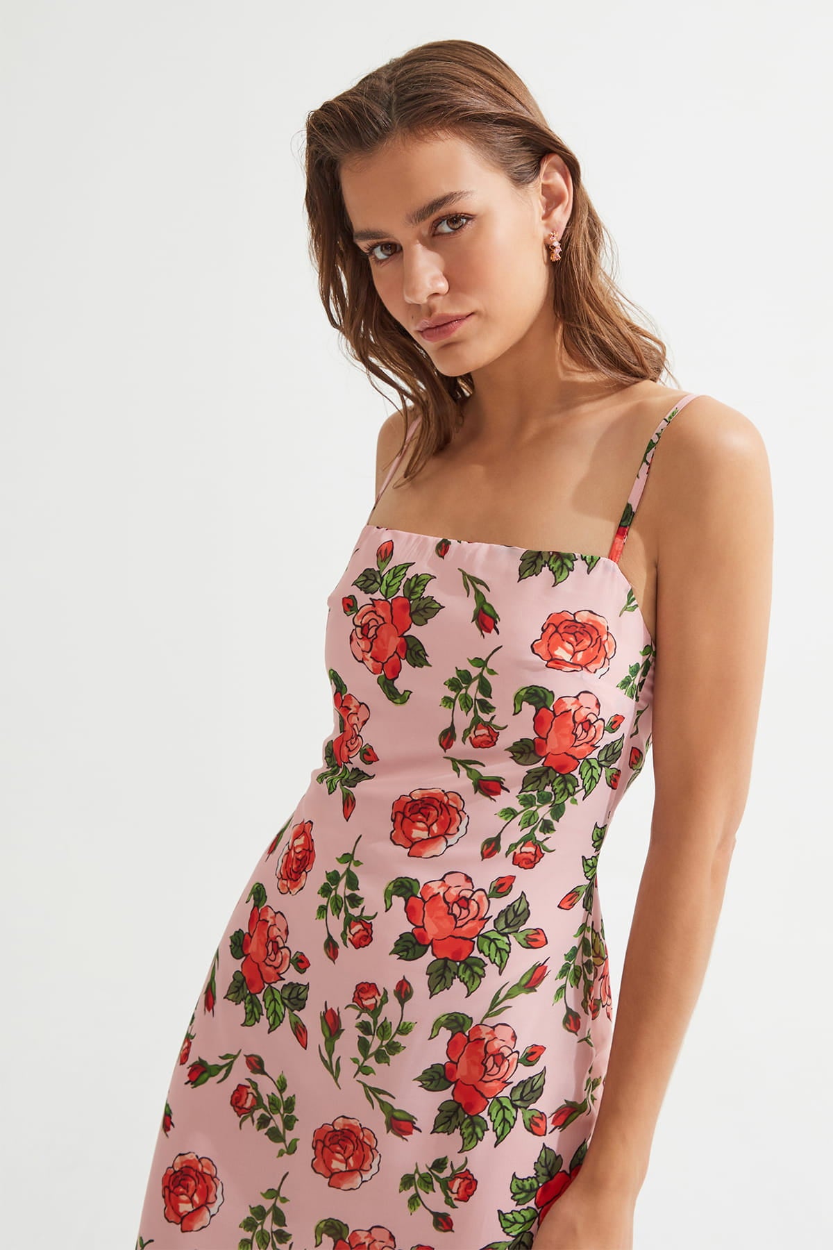 LOVELLA Çiçek Desenli Midi Pembe Elbise