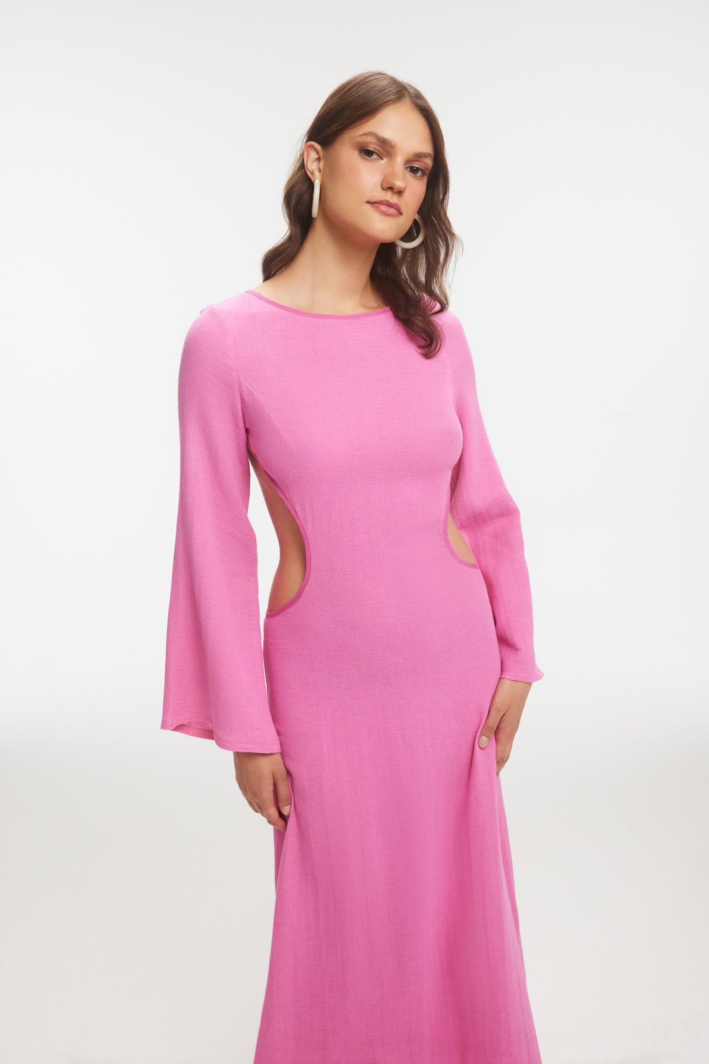 KAYE Sırt Dekolteli Pembe Müslin Maxi Elbise