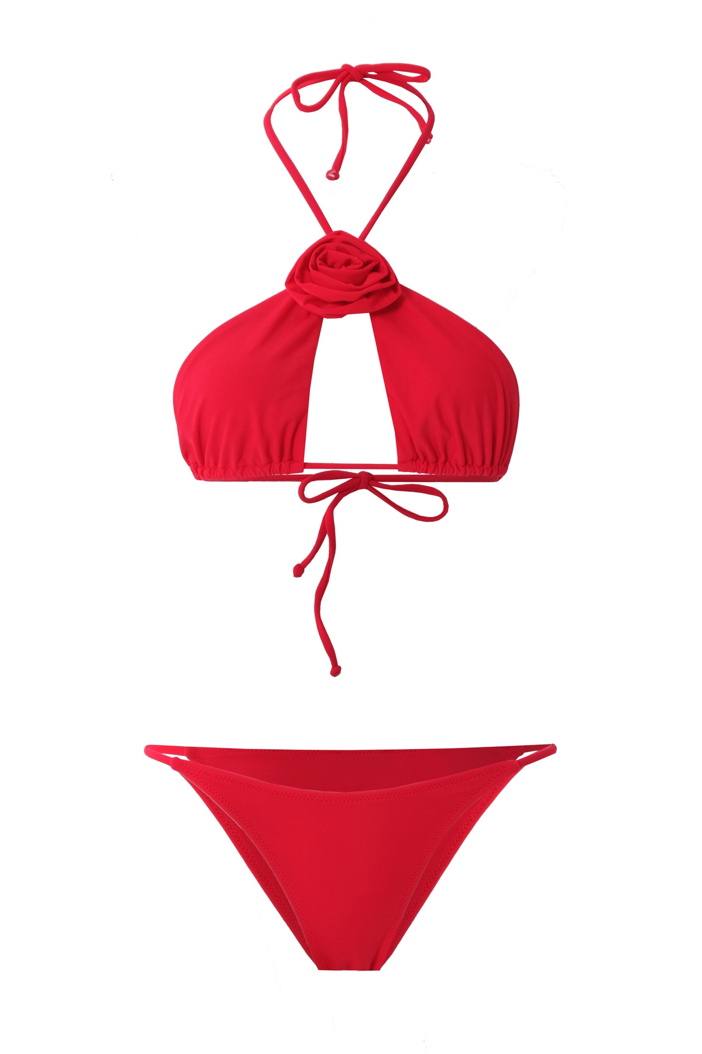 LUNA Çarpraz Bağlamalı Güllü Kırmızı Bikini Takım