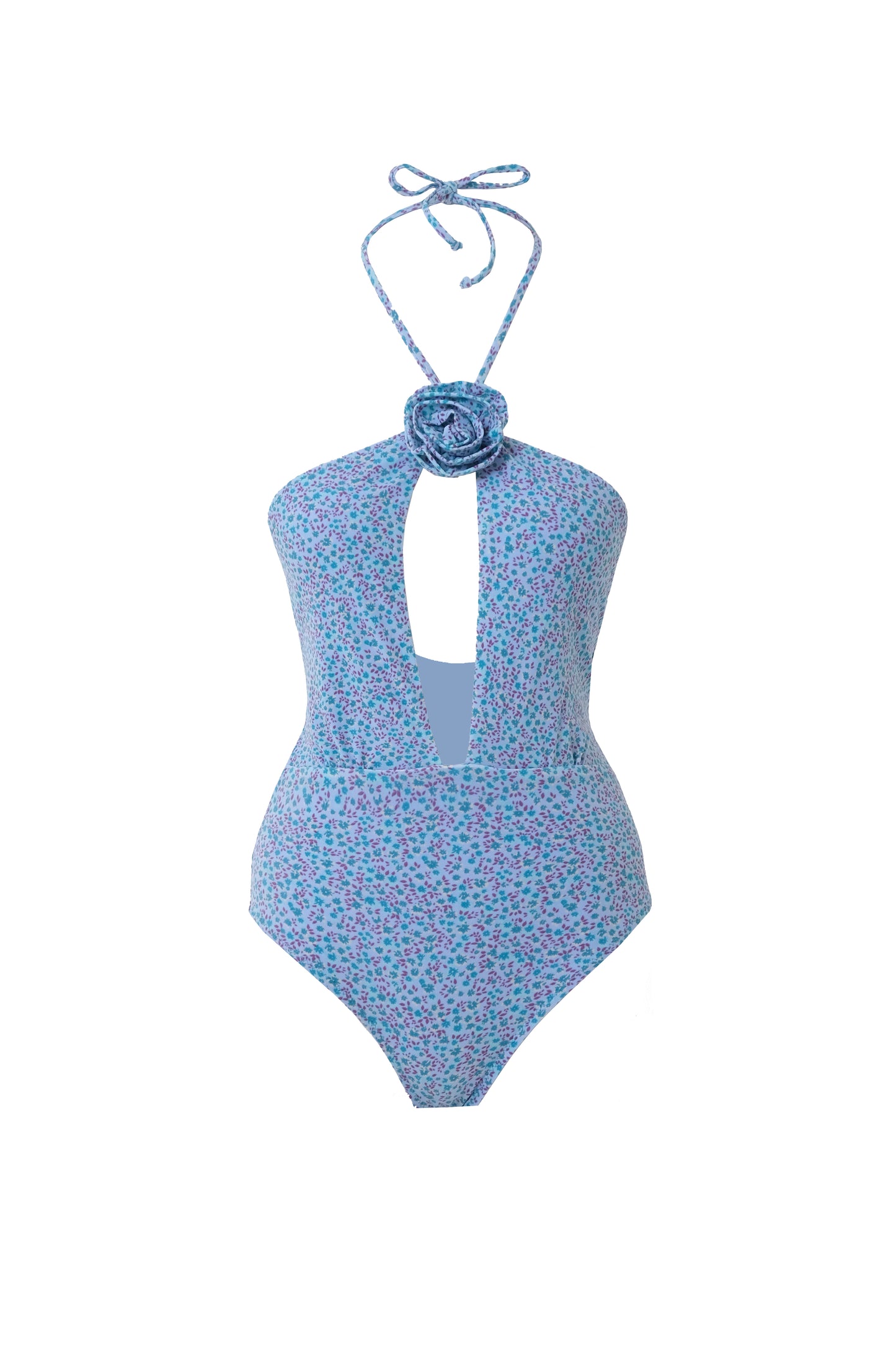 KLOIE Çiçek Desenli Gül Detaylı Mavi Mayo