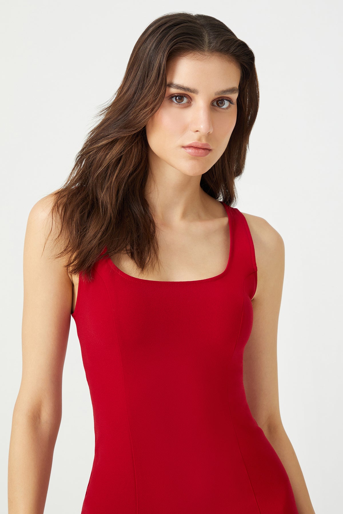 BARBIE Krep Kırmızı Mini Atlet Elbise