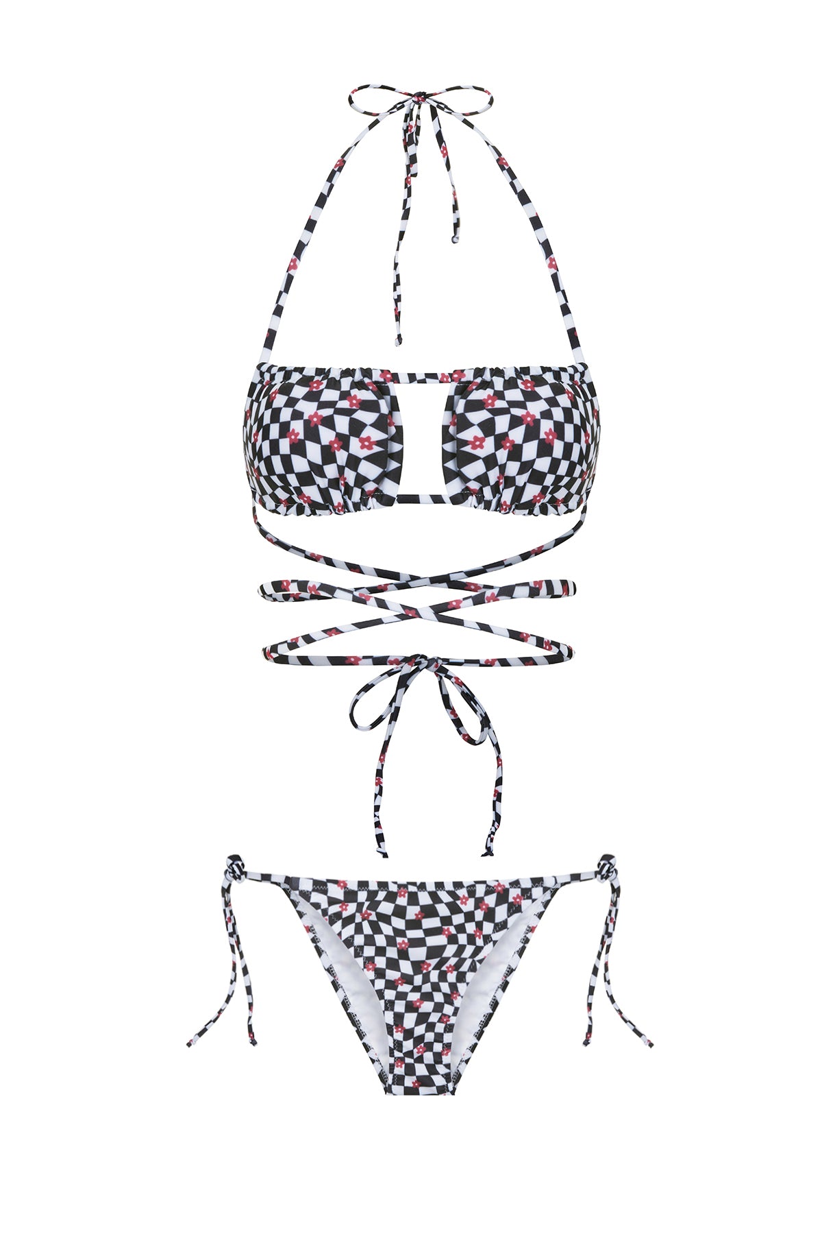 MAIA Retro Kare Desenli İpli Bikini Takım