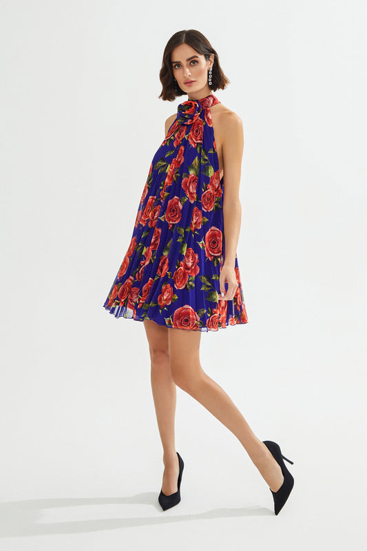 KALLIE Çiçek Desenli Pliseli Mini Elbise