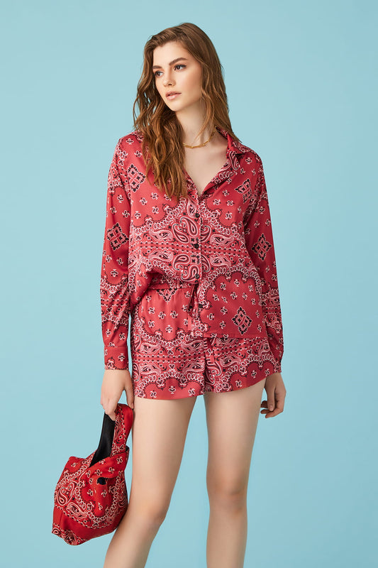 OLINA Şal Desenli Bordo Çanta