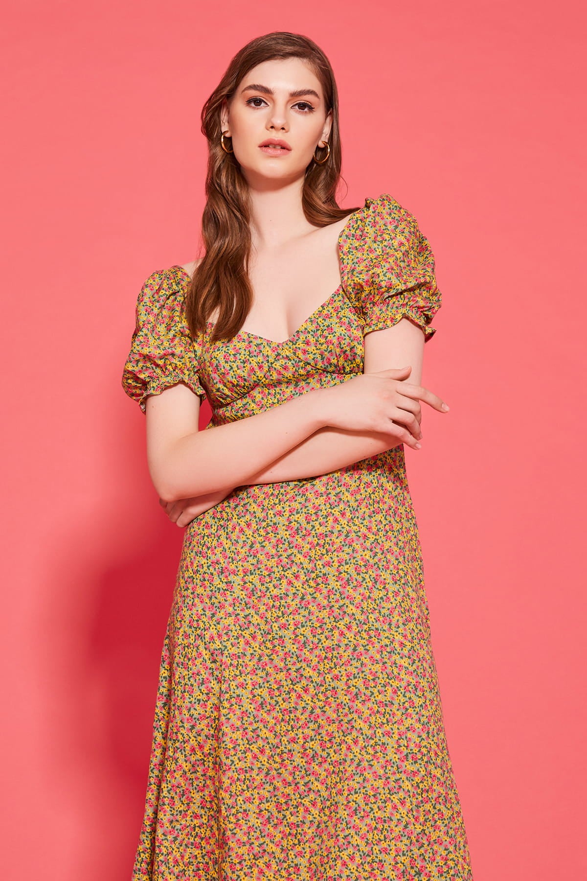 LANIA Çiçek Desenli Midi Elbise