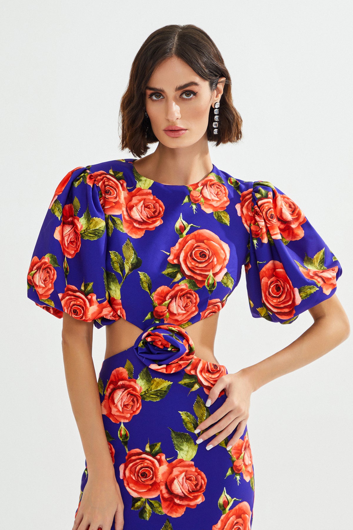 ROSETTA Gül Desenli Kesik Detaylı Maxi Elbise