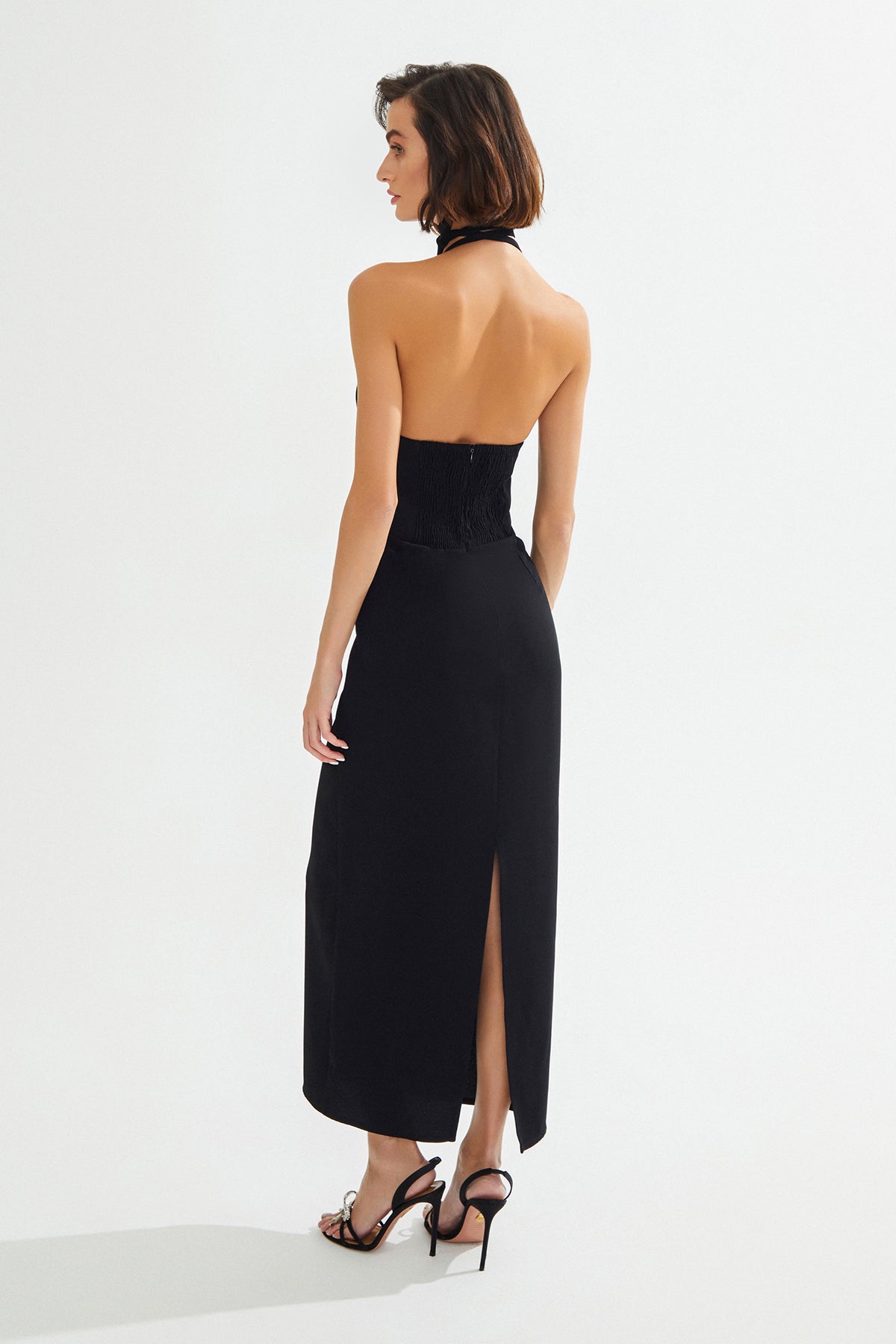 BRESLIN Boyundan Bağlamalı Midi Siyah Elbise