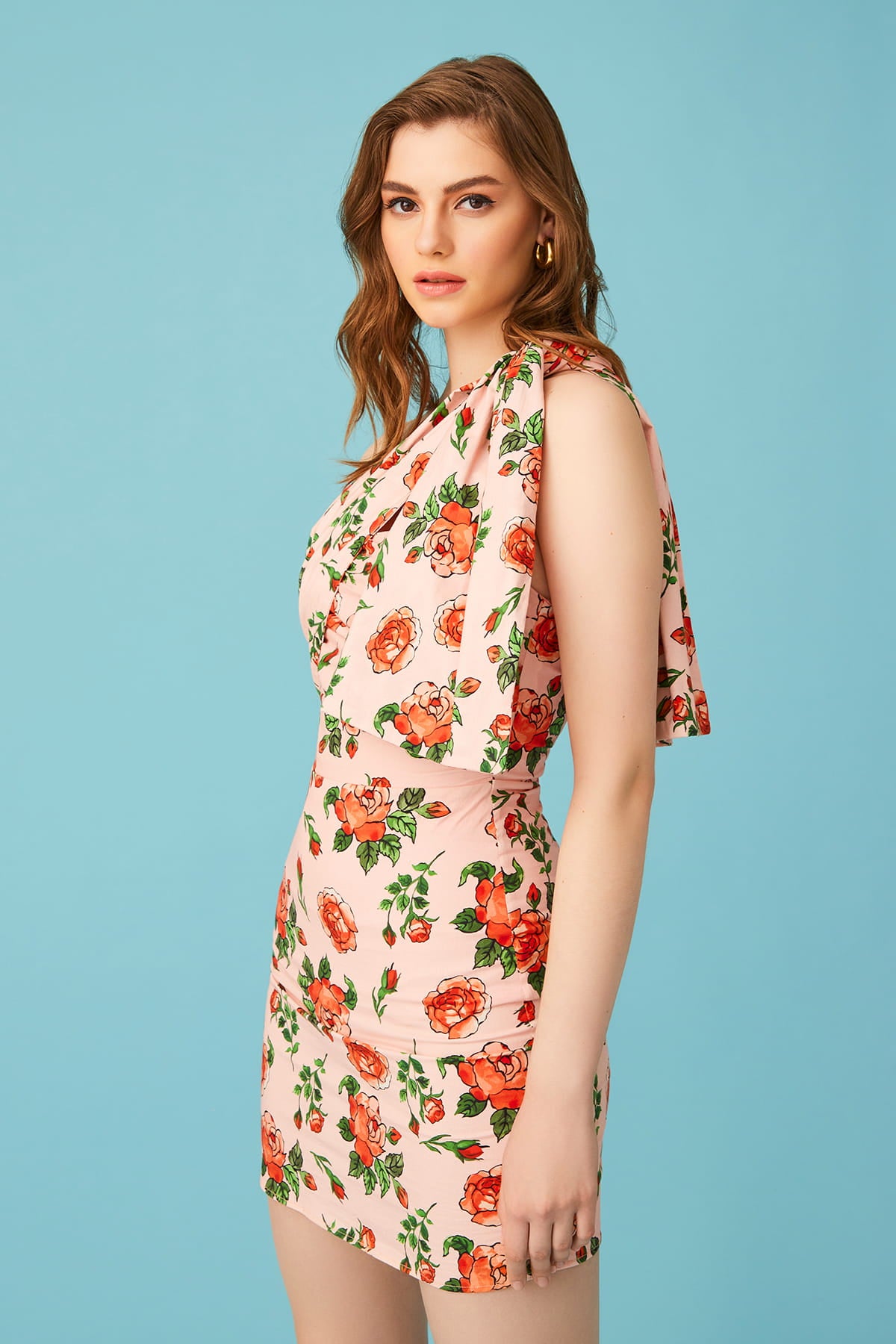 CARRIE Çiçek Desenli Bağlama Detaylı Mini Elbise