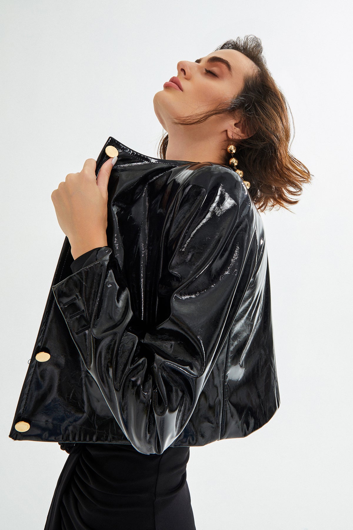 BECKA Gold Düğme Detaylı Rugan Deri Ceket