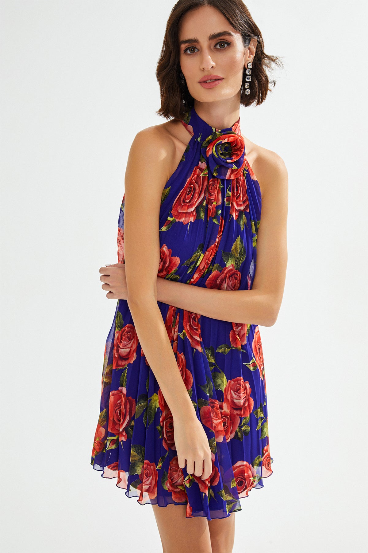 KALLIE Çiçek Desenli Pliseli Mini Elbise