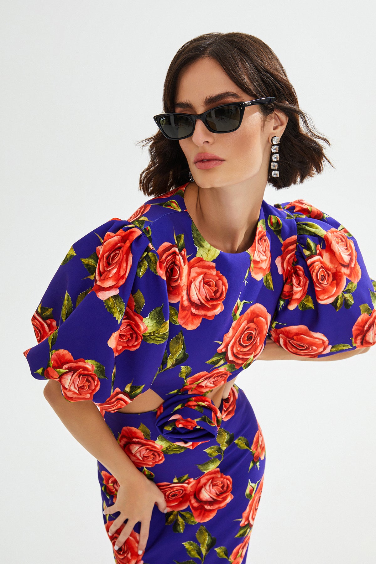 ROSETTA Gül Desenli Kesik Detaylı Maxi Elbise