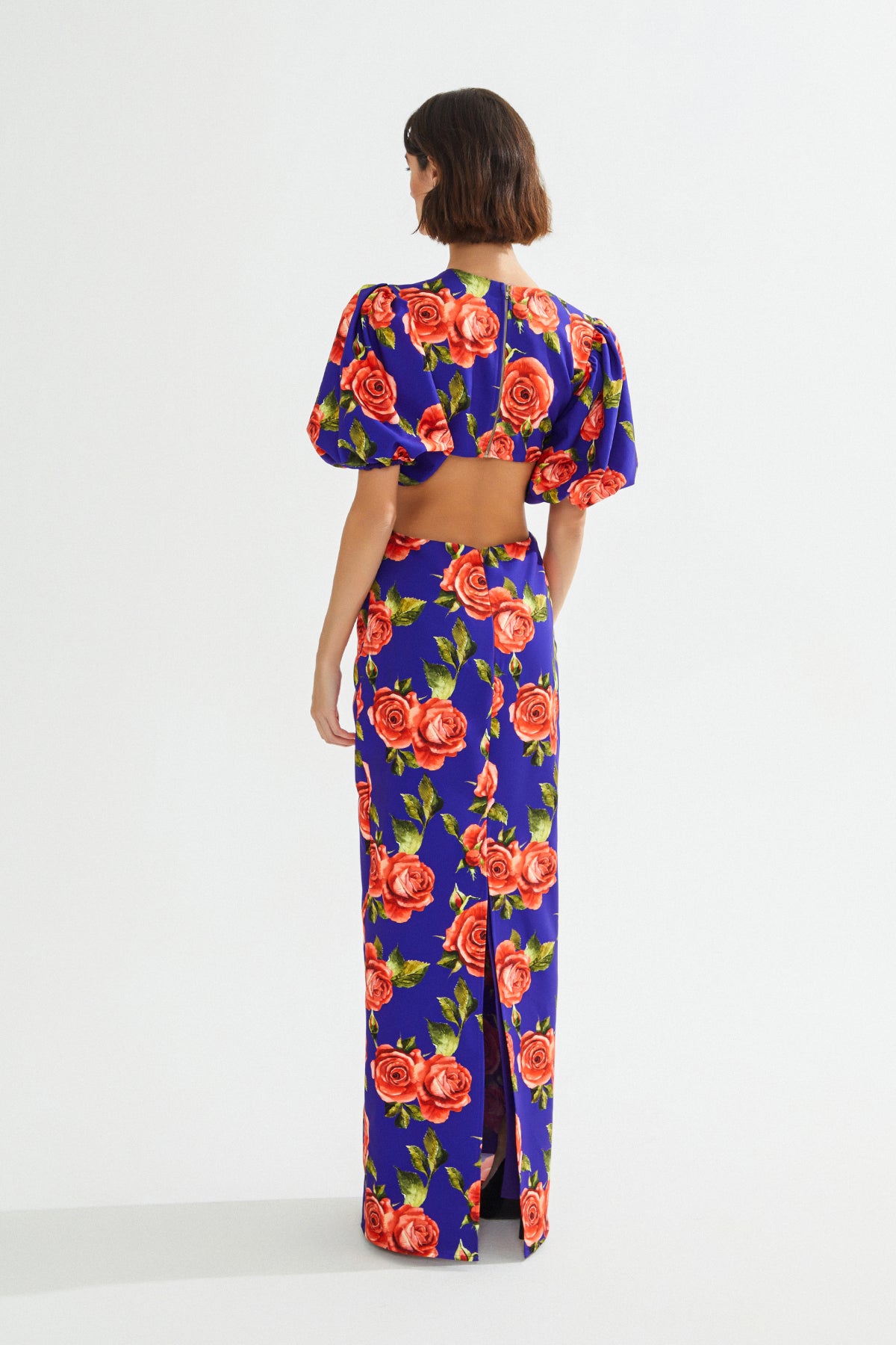 ROSETTA Gül Desenli Kesik Detaylı Maxi Elbise