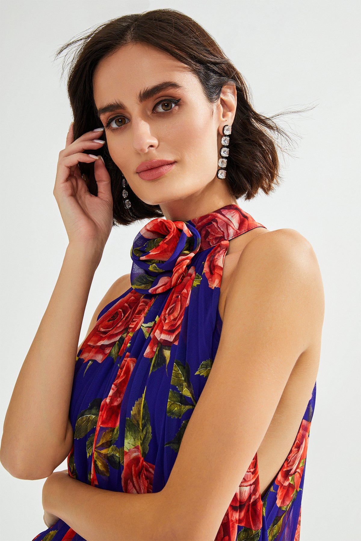 KALLIE Çiçek Desenli Pliseli Mini Elbise