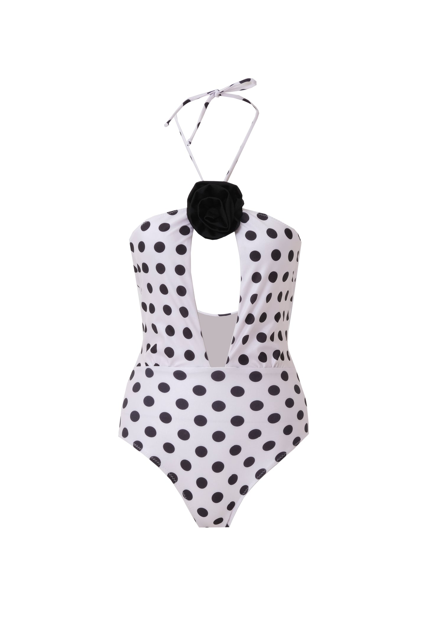 KLOIE Puantiye Desenli Gül Detaylı Mayo